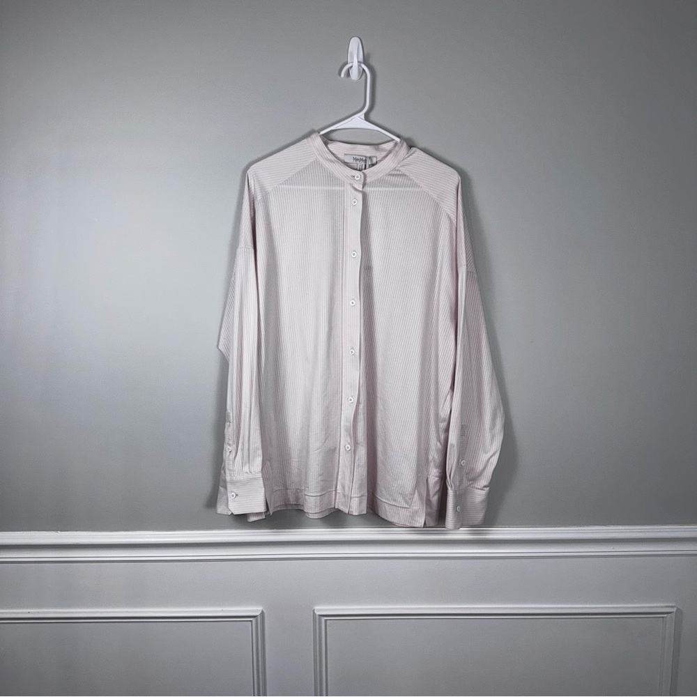 MaxMara Edmea‎ in Jersey Pink and White Pinstripe Button Down Shirt (A1-44)